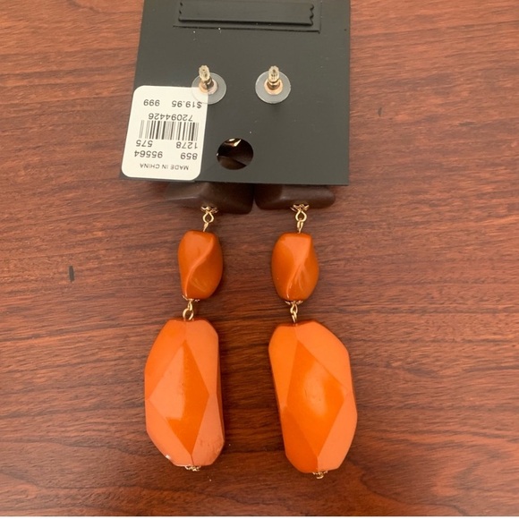 NWT Orange & Brown Stone Dangle Drop Earrings - Picture 3 of 4